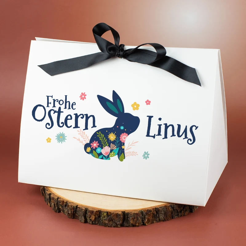 Edle Geschenkverpackung 'Frohe Ostern' mit Name personalisiert | 3 Größen mit Ostermotiv & Schleife