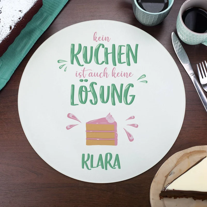Kein Kuchen ist auch keine Lösung - Lustiger Glasteller mit Name
