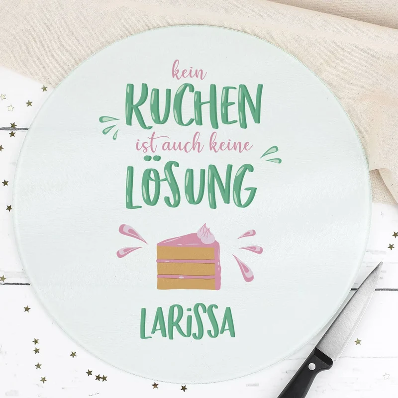 Kein Kuchen ist auch keine Lösung - Lustiger Glasteller mit Name