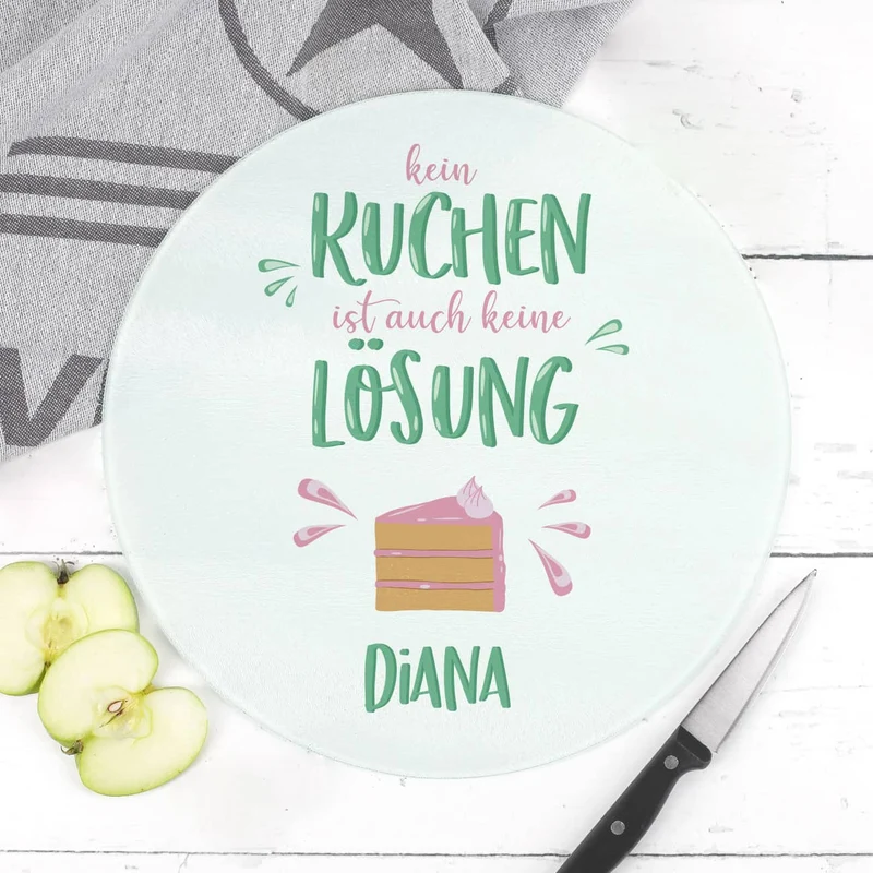 Kein Kuchen ist auch keine Lösung - Lustiger Glasteller mit Name