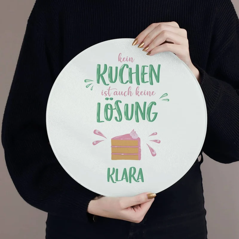 Kein Kuchen ist auch keine Lösung - Lustiger Glasteller mit Name