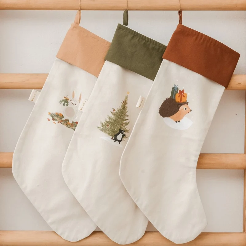 Weihnachtsstrumpf mit Motiv 40 x 18 cm, Bio Baumwolle