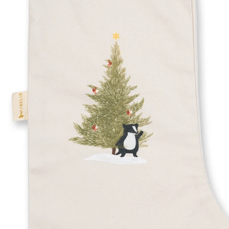 Weihnachtsstrumpf mit Motiv 40 x 18 cm, Bio Baumwolle