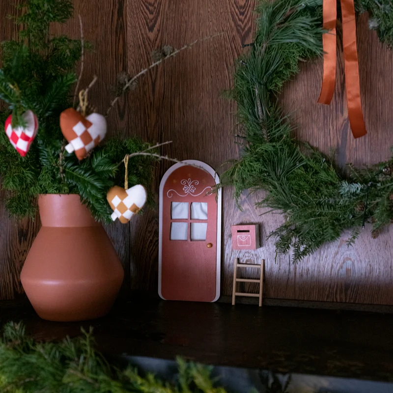 Wichteltür Elf Weihnachtsset aus Holz mit Tür, Briefkasten & Leiter