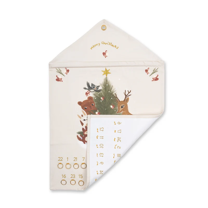 Wand-Adventskalender Waldweihnacht aus Bio Baumwolle, gestickte Details