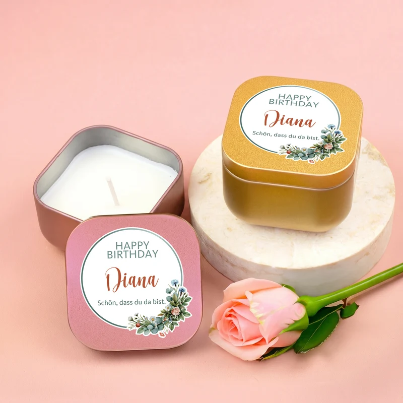 Duftkerze Happy Birthday mit Name & Wunschtext personalisiert | Geschenk zum Geburtstag mit Farbwahl