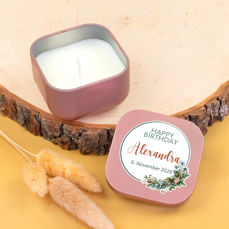 Duftkerze Happy Birthday mit Name & Wunschtext personalisiert | Geschenk zum Geburtstag mit Farbwahl