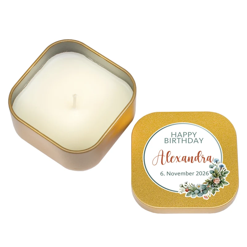 Duftkerze Happy Birthday mit Name & Wunschtext personalisiert | Geschenk zum Geburtstag mit Farbwahl