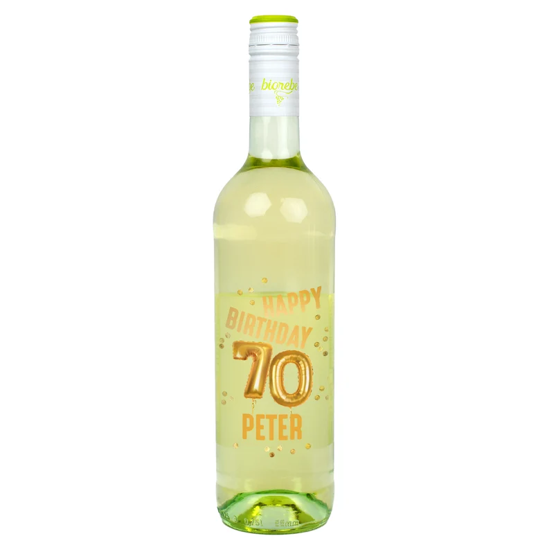 Biorebe Wein zum 70. Geburtstag personalisiert mit Name | Luftballon & Konfetti Design