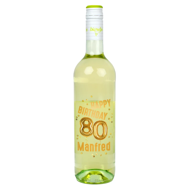 Biorebe Wein zum 80. Geburtstag personalisiert mit Name | Luftballon & Konfetti Design