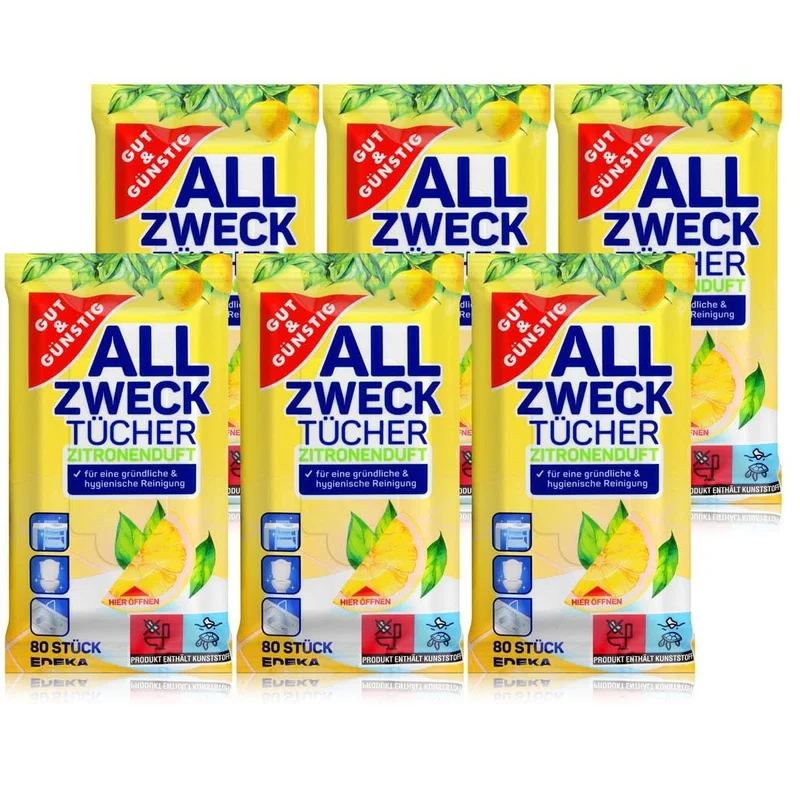 Gut & Günstig Feuchte Reinigungstücher in Spenderverpackung 480 Stück - (Inhalt 6 x 80 Stück)
