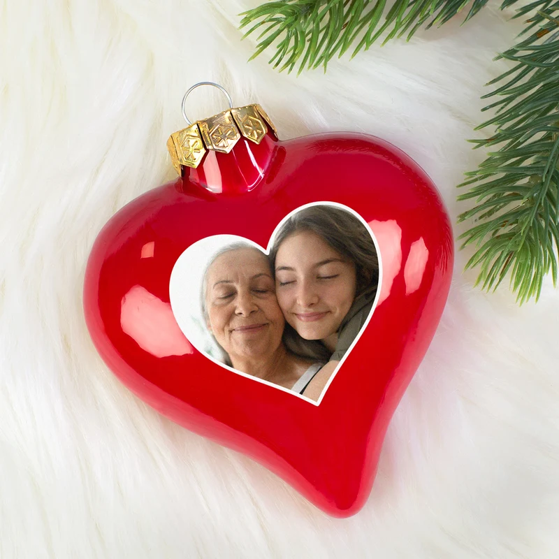 Christbaumkugel als Herz personalisiert mit Foto für Paare und Familie | Matt oder glänzend Rot