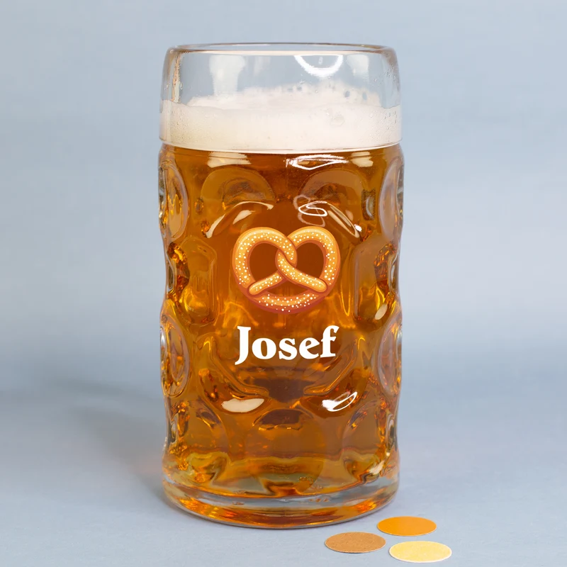 Bierseidel personalisiert mit Name und Brezel Motiv | Maßkrug 1l, Bierkrug 500ml & Schnapsglas