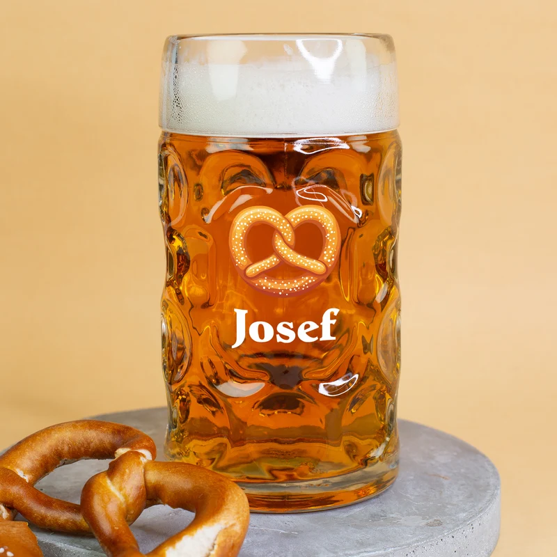 Bierseidel personalisiert mit Name und Brezel Motiv | Maßkrug 1l, Bierkrug 500ml & Schnapsglas