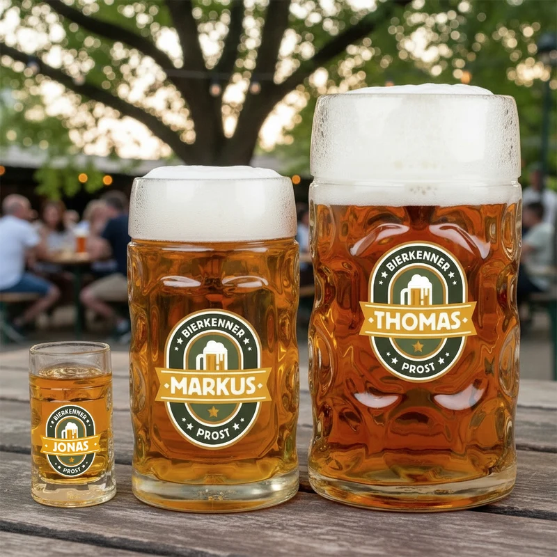 Personalisierter Bierseidel für Bierkenner mit Name | Bierkrug & Schnapsglas in 3 Größen