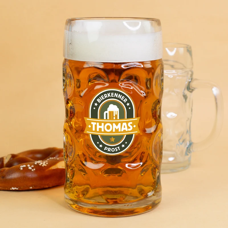 Personalisierter Bierseidel für Bierkenner mit Name | Bierkrug & Schnapsglas in 3 Größen