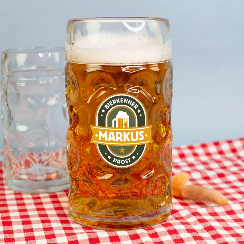 Personalisierter Bierseidel für Bierkenner mit Name | Bierkrug & Schnapsglas in 3 Größen