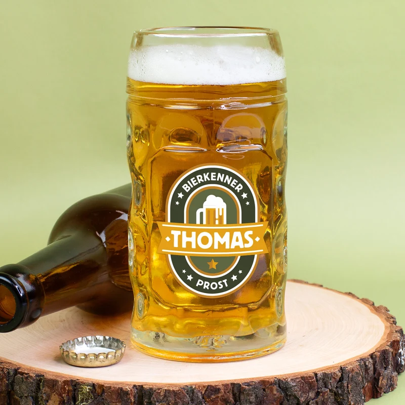 Personalisierter Bierseidel für Bierkenner mit Name | Bierkrug & Schnapsglas in 3 Größen