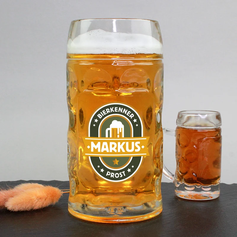 Personalisierter Bierseidel für Bierkenner mit Name | Bierkrug & Schnapsglas in 3 Größen