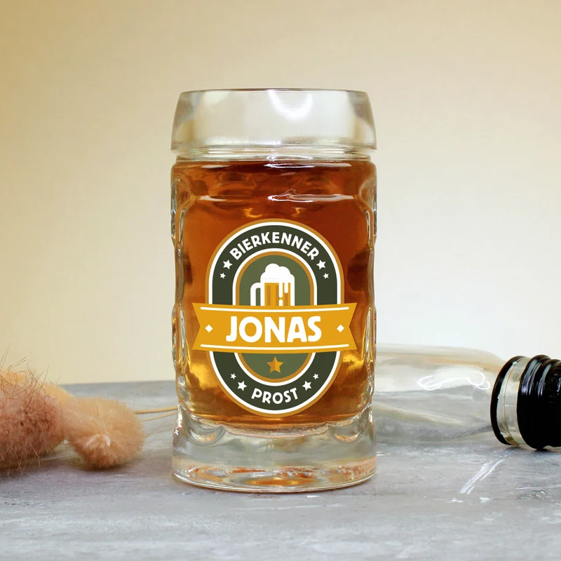 Personalisierter Bierseidel für Bierkenner mit Name | Bierkrug & Schnapsglas in 3 Größen