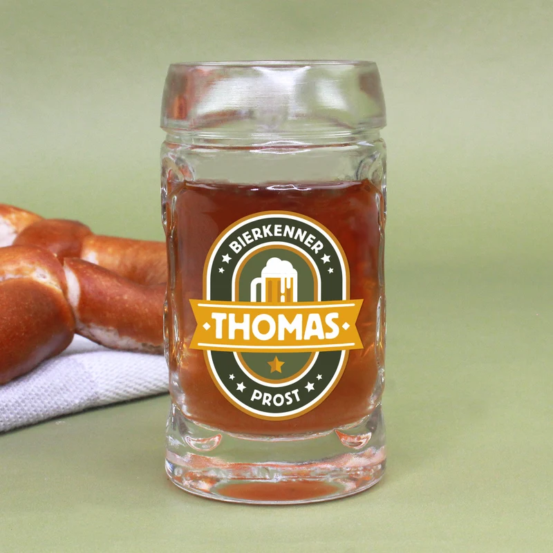 Personalisierter Bierseidel für Bierkenner mit Name | Bierkrug & Schnapsglas in 3 Größen