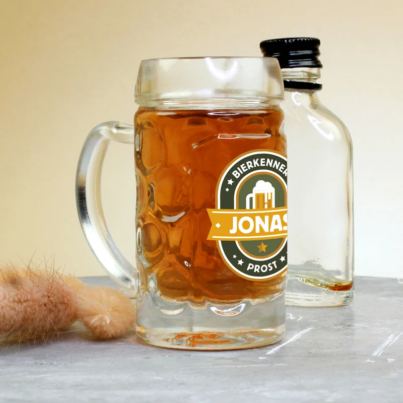 Personalisierter Bierseidel für Bierkenner mit Name | Bierkrug & Schnapsglas in 3 Größen
