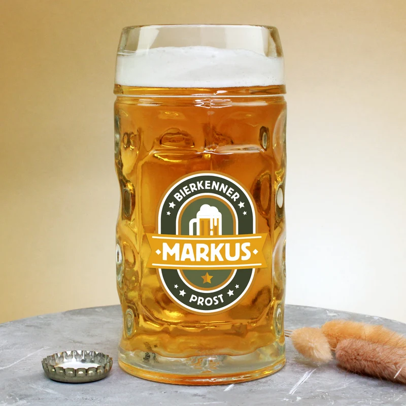 Personalisierter Bierseidel für Bierkenner mit Name | Bierkrug & Schnapsglas in 3 Größen