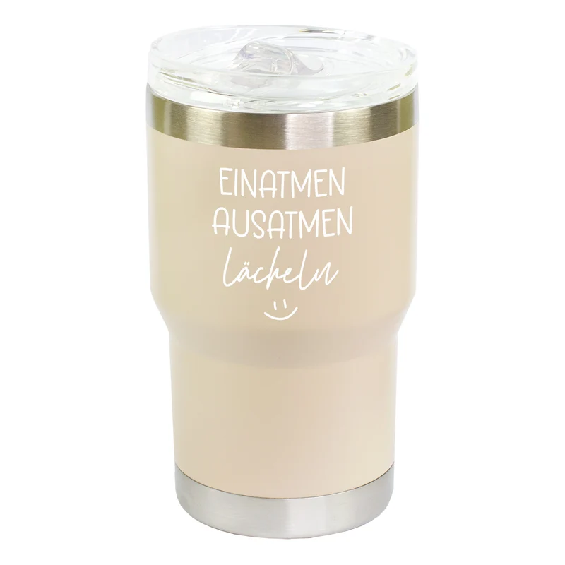 Thermobecher mit Spruch - Einatmen Ausatmen Lächeln | Coffee to Go & Reise Becher als Geschenk