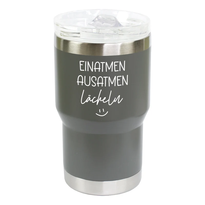 Thermobecher mit Spruch - Einatmen Ausatmen Lächeln | Coffee to Go & Reise Becher als Geschenk