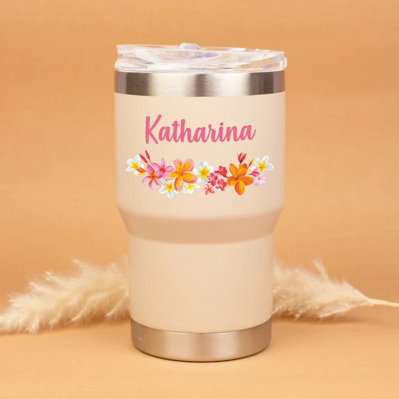 Thermobecher personalisiert mit Name und Blumen Motiv | Coffee to Go Becher als Geschenk für Frauen