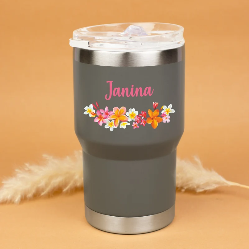 Thermobecher personalisiert mit Name und Blumen Motiv | Coffee to Go Becher als Geschenk für Frauen