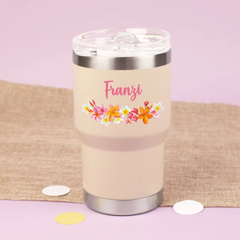 Thermobecher personalisiert mit Name und Blumen Motiv | Coffee to Go Becher als Geschenk für Frauen