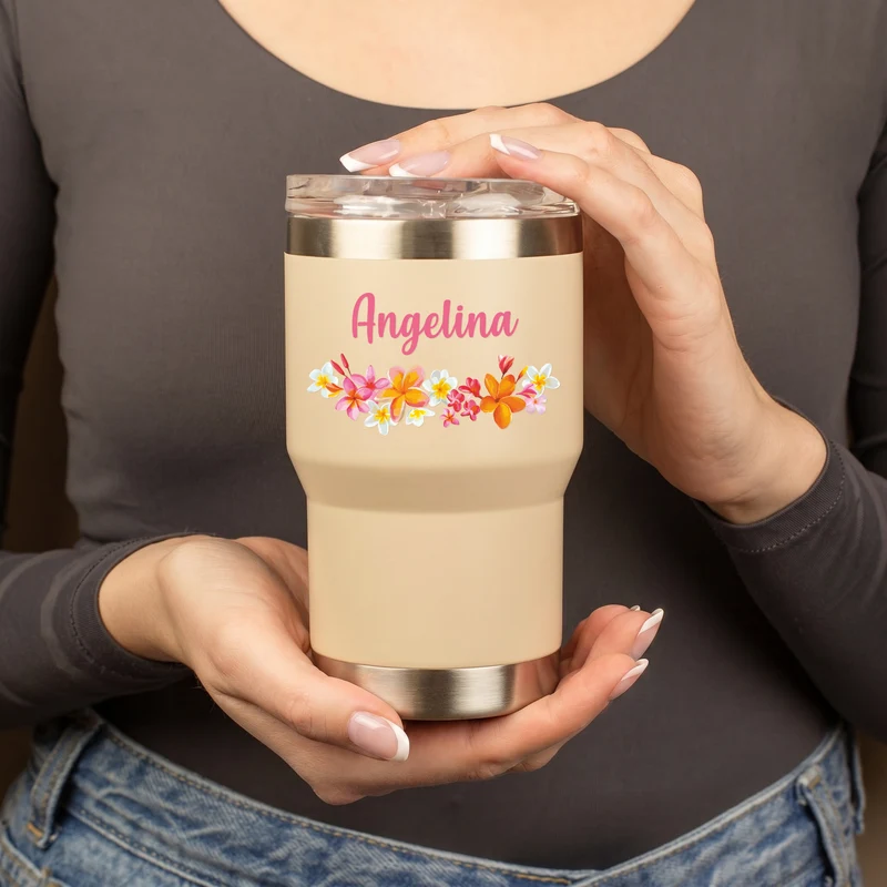 Thermobecher personalisiert mit Name und Blumen Motiv | Coffee to Go Becher als Geschenk für Frauen