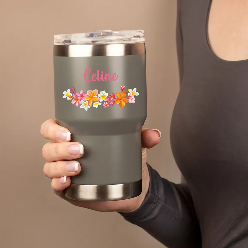 Thermobecher personalisiert mit Name und Blumen Motiv | Coffee to Go Becher als Geschenk für Frauen