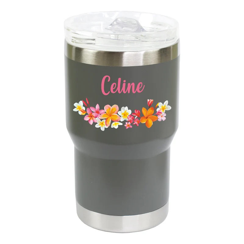 Thermobecher personalisiert mit Name und Blumen Motiv | Coffee to Go Becher als Geschenk für Frauen