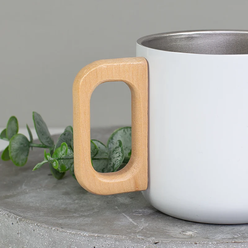 Edelstahl Becher mit Holzgriff für Camping & Outdoor personalisiert mit Name und Spruch | 400 ml Tasse