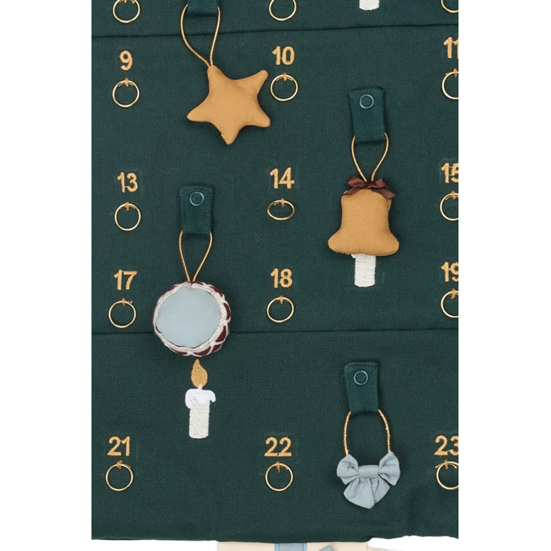 Adventskalender Weihnachtsbaum aus Bio Baumwolle, gestickte Motive