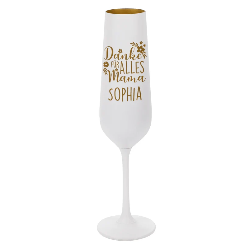 Personalisiertes Sektglas graviert mit Name zum Muttertag oder Geburtstag | Weiß-Gold | Danke Mama