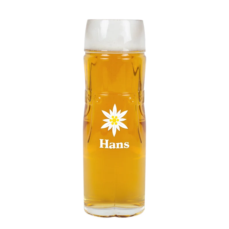 Personalisiertes Bierglas im Design einer Lederhose oder Dirndl mit Name | Edelweiß Motiv