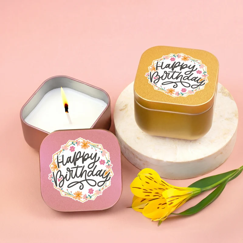 Mini Duftkerze 'Happy Birthday' mit Vanille Duft als Geschenk zum Geburtstag | Gold oder Rosé