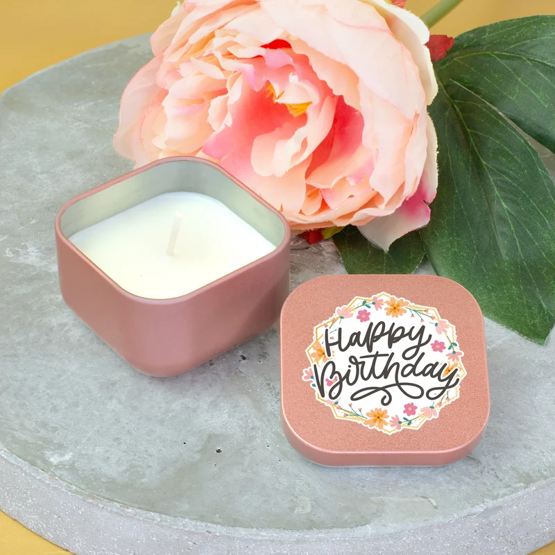 Mini Duftkerze 'Happy Birthday' mit Vanille Duft als Geschenk zum Geburtstag | Gold oder Rosé