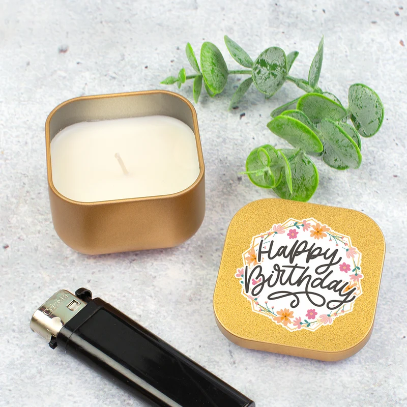 Mini Duftkerze 'Happy Birthday' mit Vanille Duft als Geschenk zum Geburtstag | Gold oder Rosé