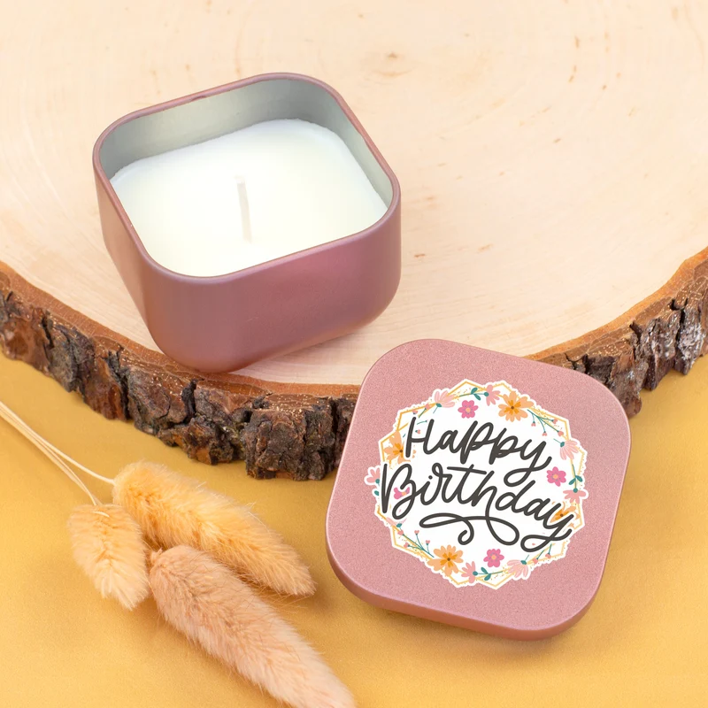Mini Duftkerze 'Happy Birthday' mit Vanille Duft als Geschenk zum Geburtstag | Gold oder Rosé