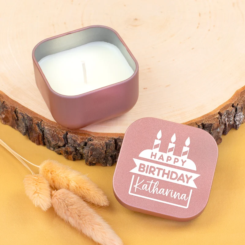 Mini Duftkerze als Geschenk zum Geburtstag personalisiert mit Name | Gold oder Rosé