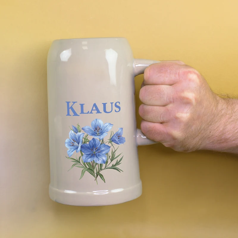 Personalisierter Keramik Bierkrug 'Enzian' mit Name | Steingut Bierglas 0,5 oder 1 Liter