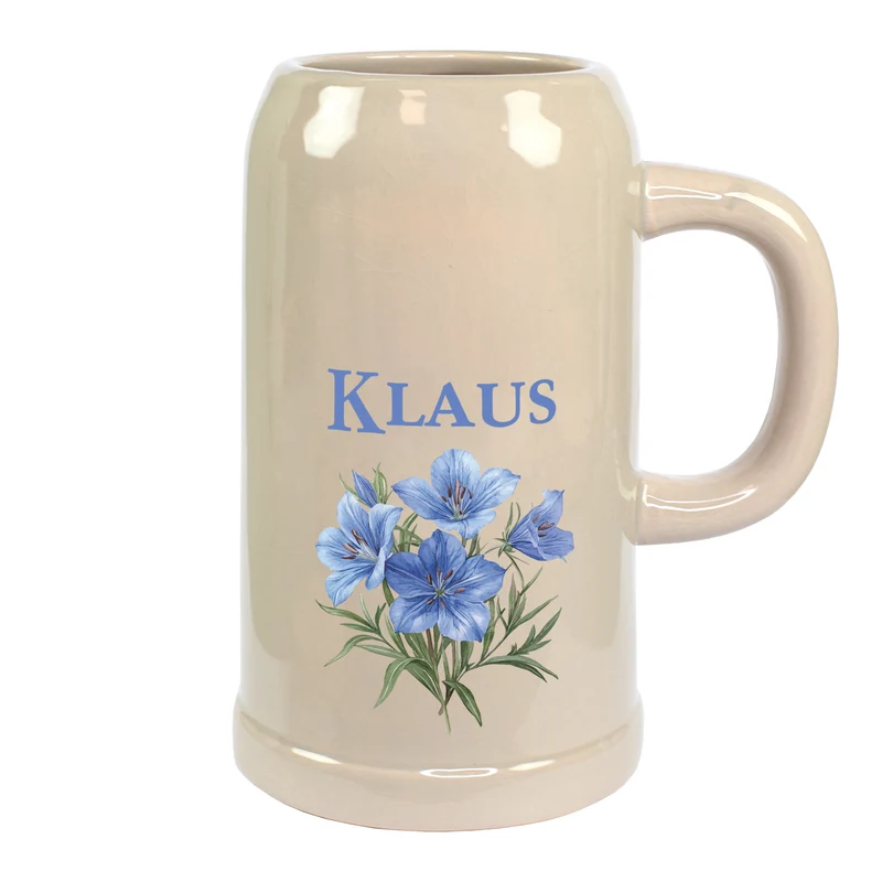 Personalisierter Keramik Bierkrug 'Enzian' mit Name | Steingut Bierglas 0,5 oder 1 Liter