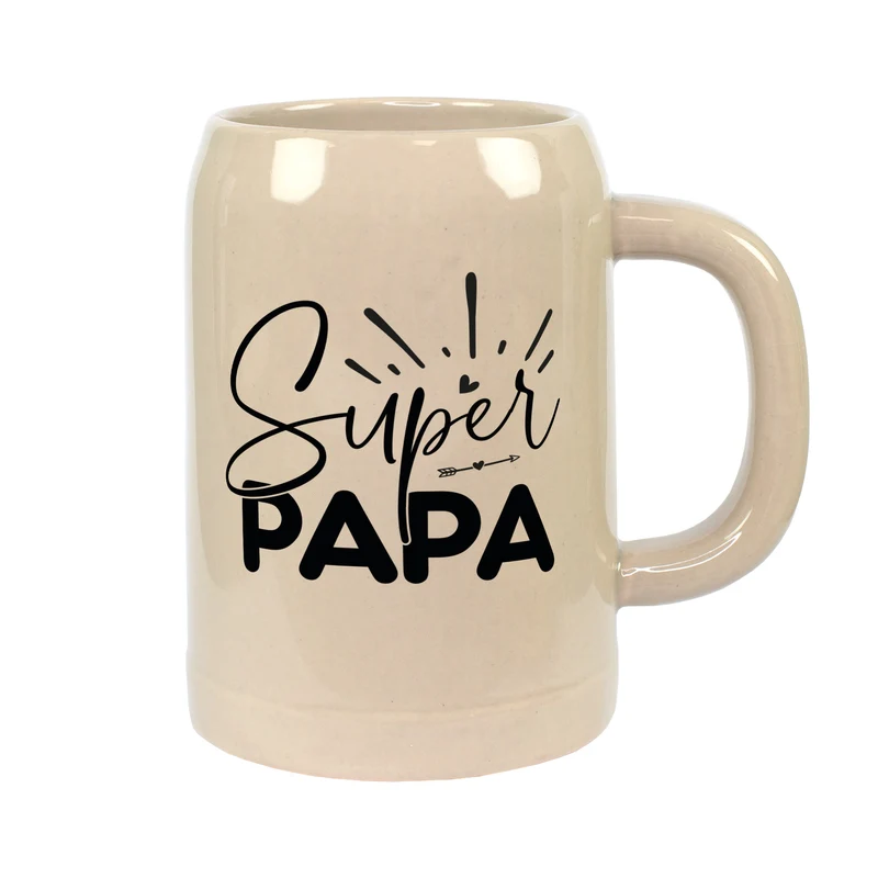 Steingut Bierkrug 'Super Papa' als Geschenk für Väter | Keramik Bierglas 0,5 oder 1 Liter