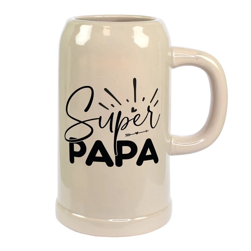 Steingut Bierkrug 'Super Papa' als Geschenk für Väter | Keramik Bierglas 0,5 oder 1 Liter