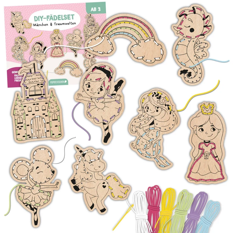 Papierdrachen DIY Fädelset aus Holz - Märchen & Traumwelten