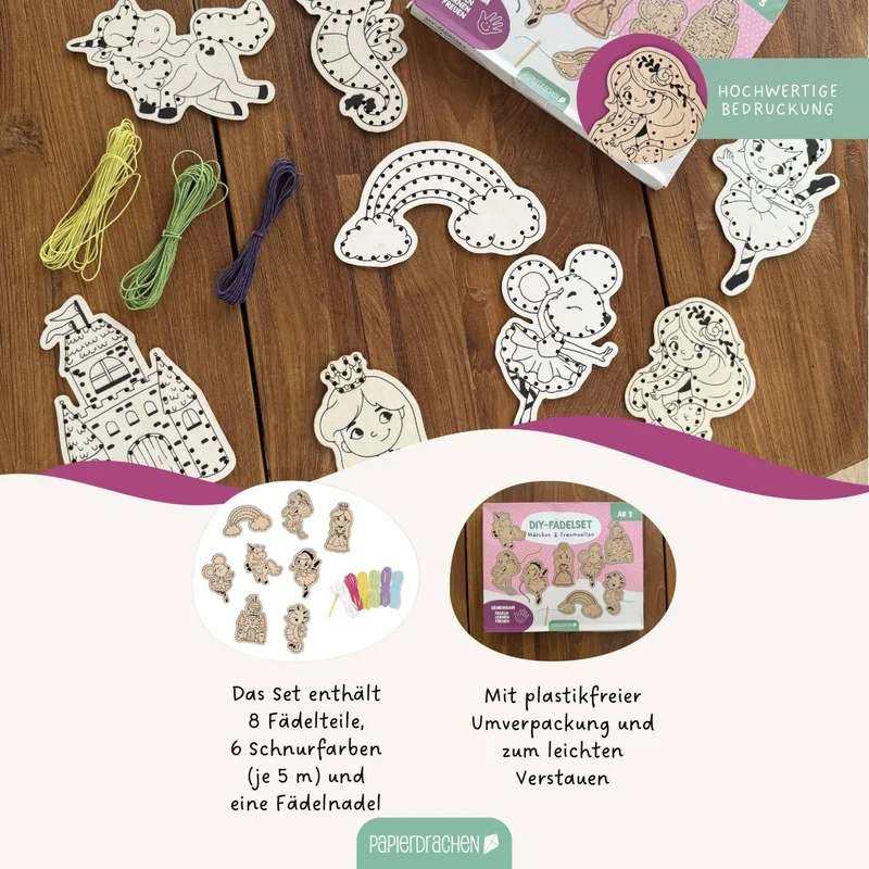 Papierdrachen DIY Fädelset aus Holz - Märchen & Traumwelten